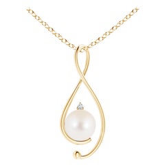Colgante Infinito de Perla Cultivada de Agua Dulce con Diamante en Oro Amarillo de 14K