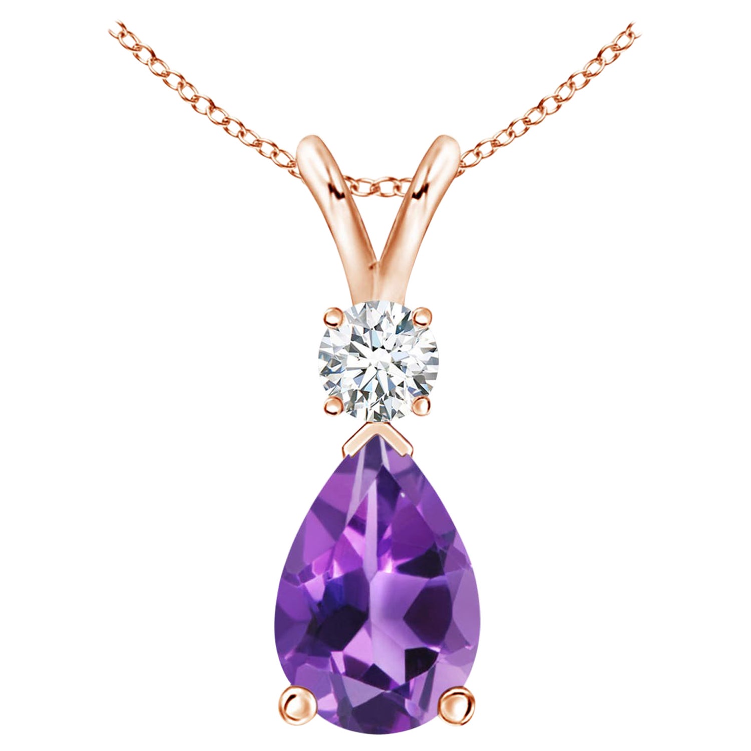 ANGARA Natural 1.60ct Amethyst Teardrop Pendant with Diamond in 14K Rose Gold