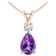 ANGARA Natural 1.60ct Amethyst Teardrop Pendant with Diamond in 14K Rose Gold
