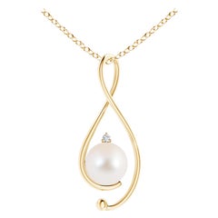 Colgante Infinito de Perla Cultivada de Agua Dulce con Diamante en Oro Amarillo de 14K