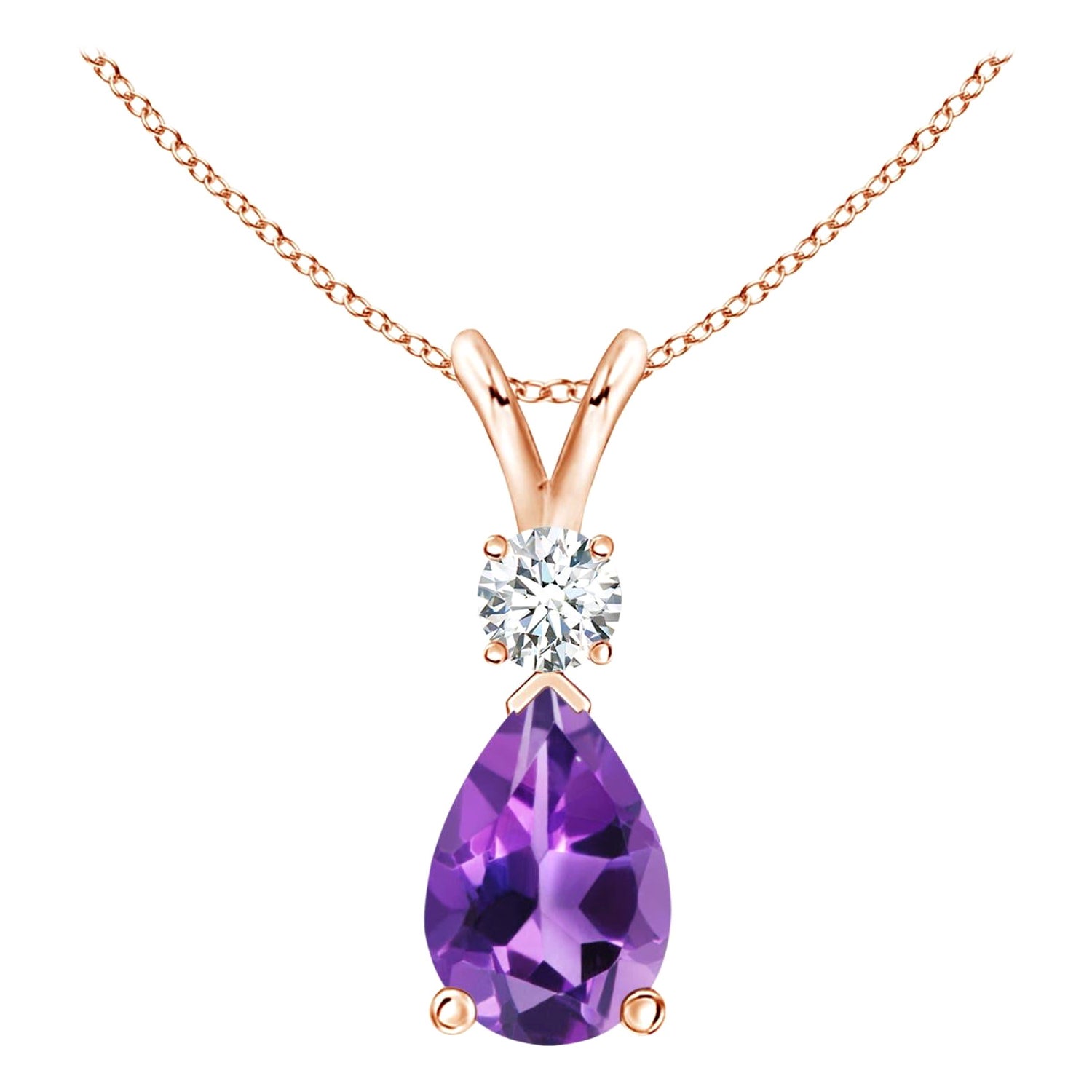 ANGARA Natural 2.60ct Amethyst Teardrop Pendant with Diamond in 14K Rose Gold For Sale