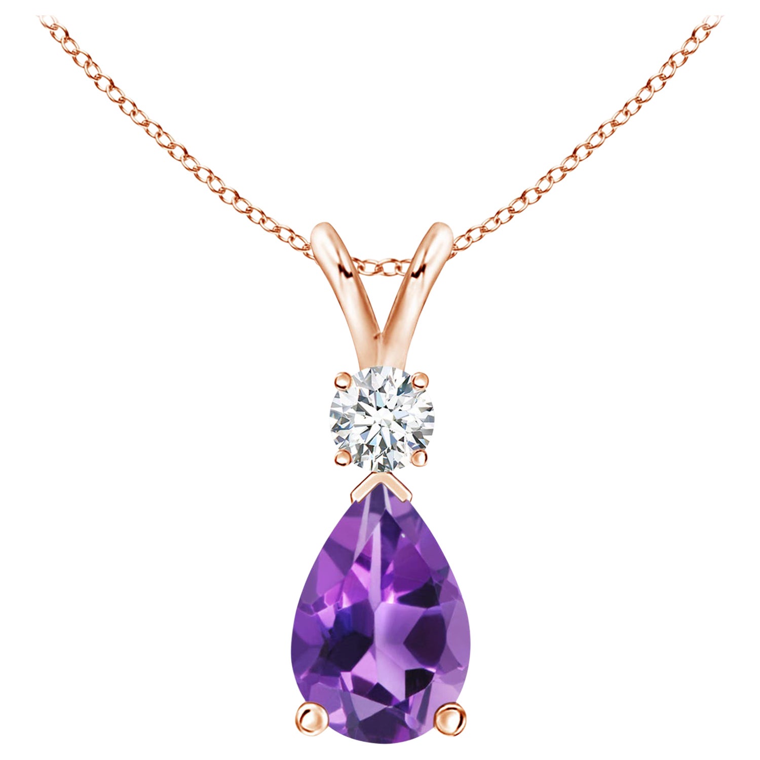 ANGARA Natural 2.60ct Amethyst Teardrop Pendant with Diamond in 14K Rose Gold