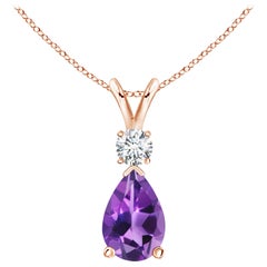 ANGARA Natural 2.60ct Amethyst Teardrop Pendant with Diamond in 14K Rose Gold