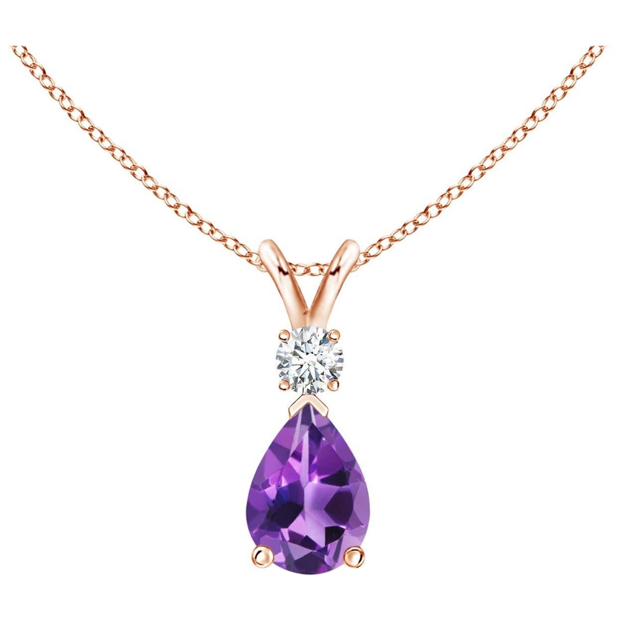 ANGARA Natural 0.60ct Amethyst Teardrop Pendant with Diamond in 14K Rose Gold For Sale