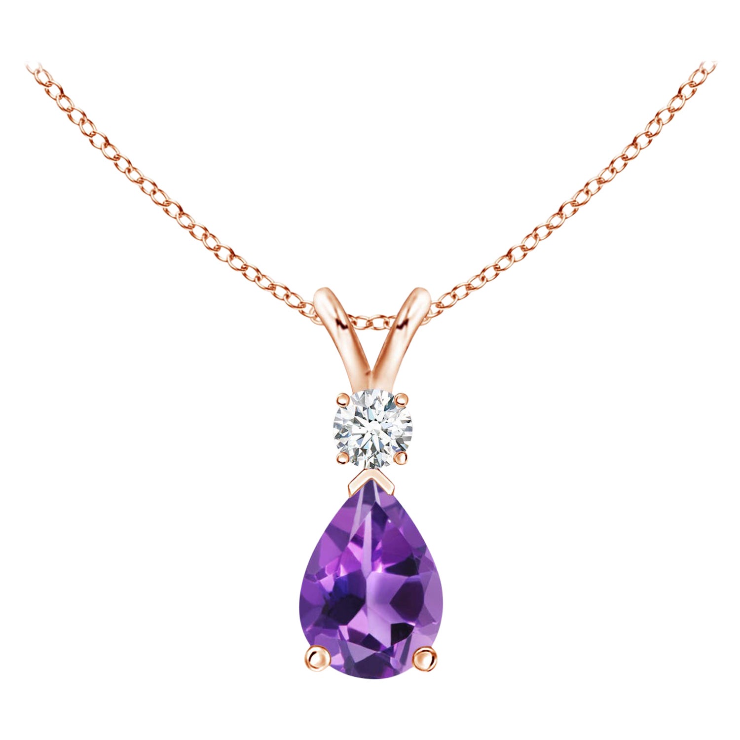 ANGARA Natural 0.60ct Amethyst Teardrop Pendant with Diamond in 14K Rose Gold