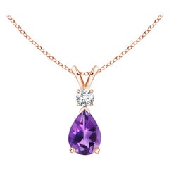 ANGARA Natural 0.60ct Amethyst Teardrop Pendant with Diamond in 14K Rose Gold