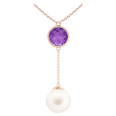 Collar tipo lazo de perlas cultivadas de agua dulce y amatista de 2,85 ct en oro rosa de 14 quilates