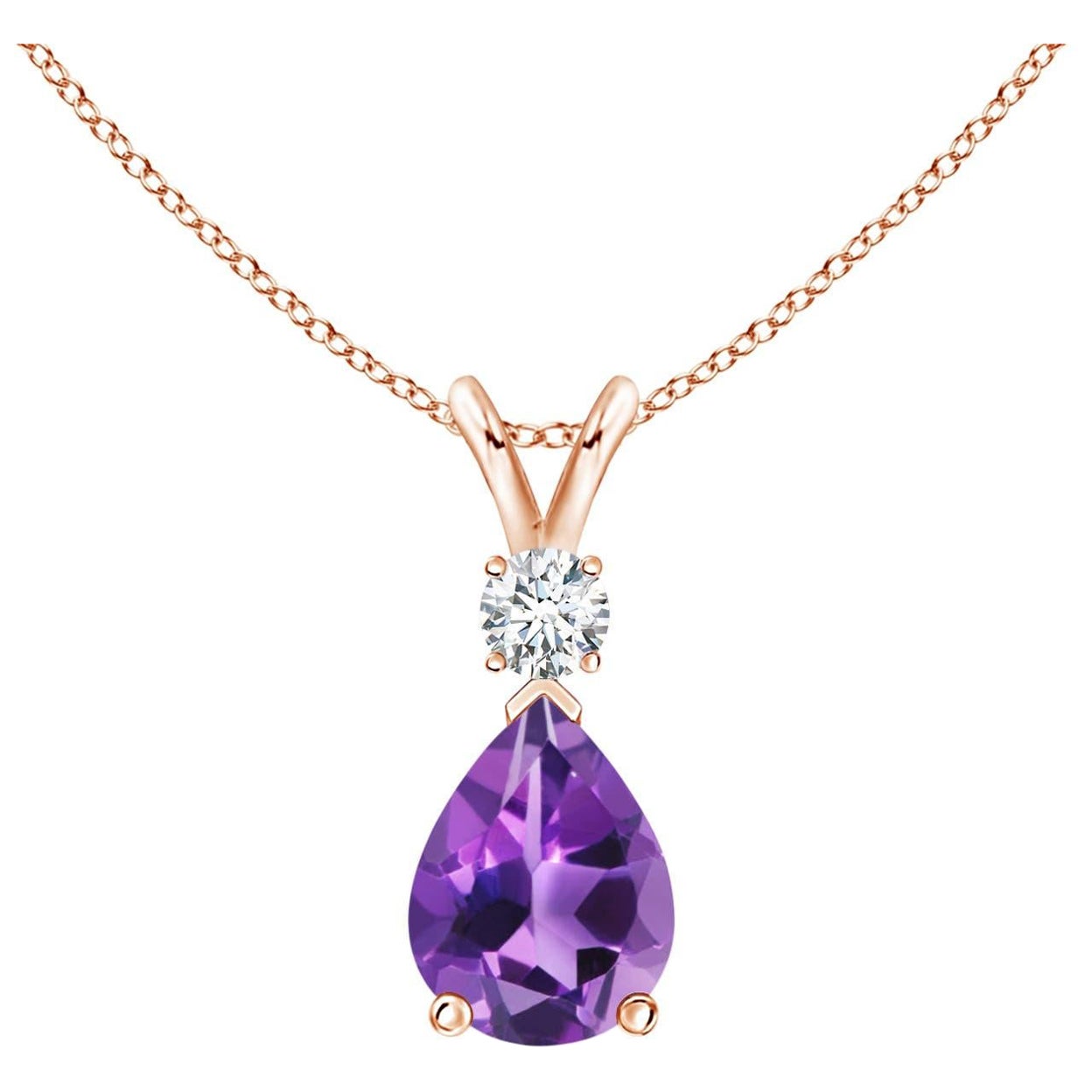 ANGARA Natural 1ct Amethyst Teardrop Pendant with Diamond in 14K Rose Gold For Sale