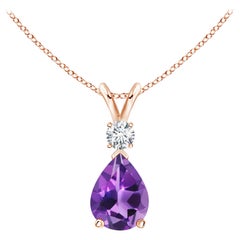 ANGARA Natural 1ct Amethyst Teardrop Pendant with Diamond in 14K Rose Gold