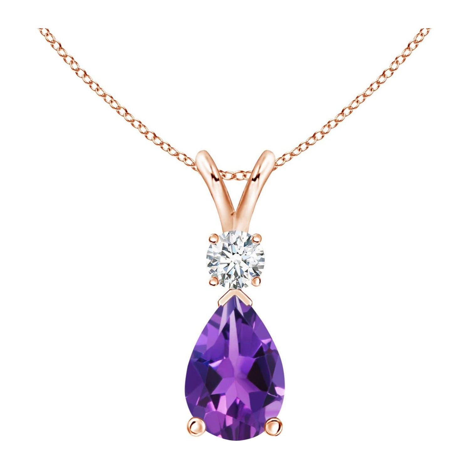 ANGARA Natural 1.60ct Amethyst Teardrop Pendant with Diamond in 14K Rose Gold For Sale