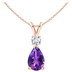 ANGARA Natural 1.60ct Amethyst Teardrop Pendant with Diamond in 14K Rose Gold