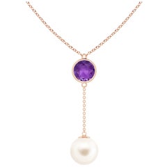 Collar Lariat de Perlas Cultivadas de Agua Dulce y Amatista de 1,65 ct en Oro Rosa de 14 quilates