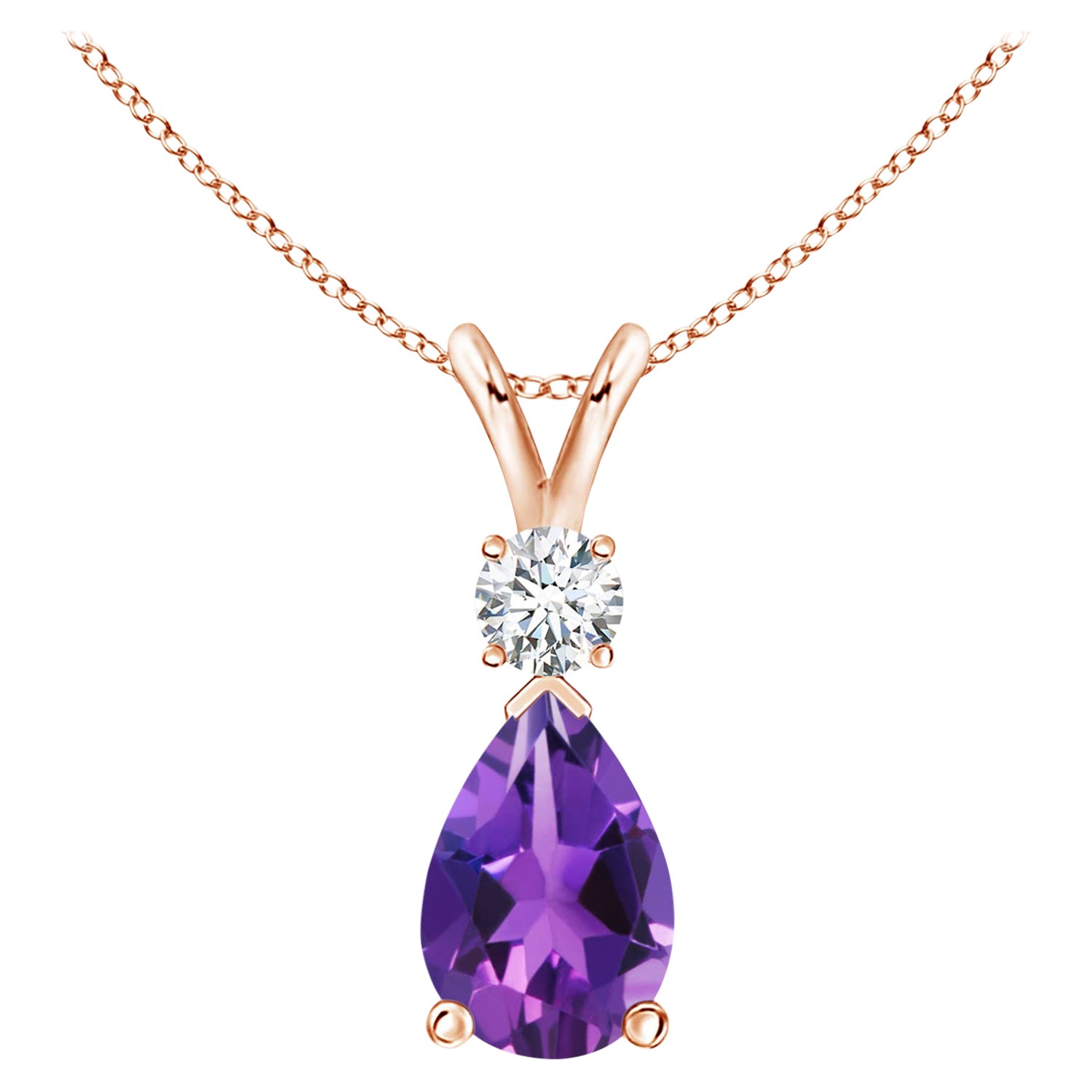 ANGARA Natural 2.60ct Amethyst Teardrop Pendant with Diamond in 14K Rose Gold