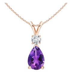 ANGARA Natural 2.60ct Amethyst Teardrop Pendant with Diamond in 14K Rose Gold