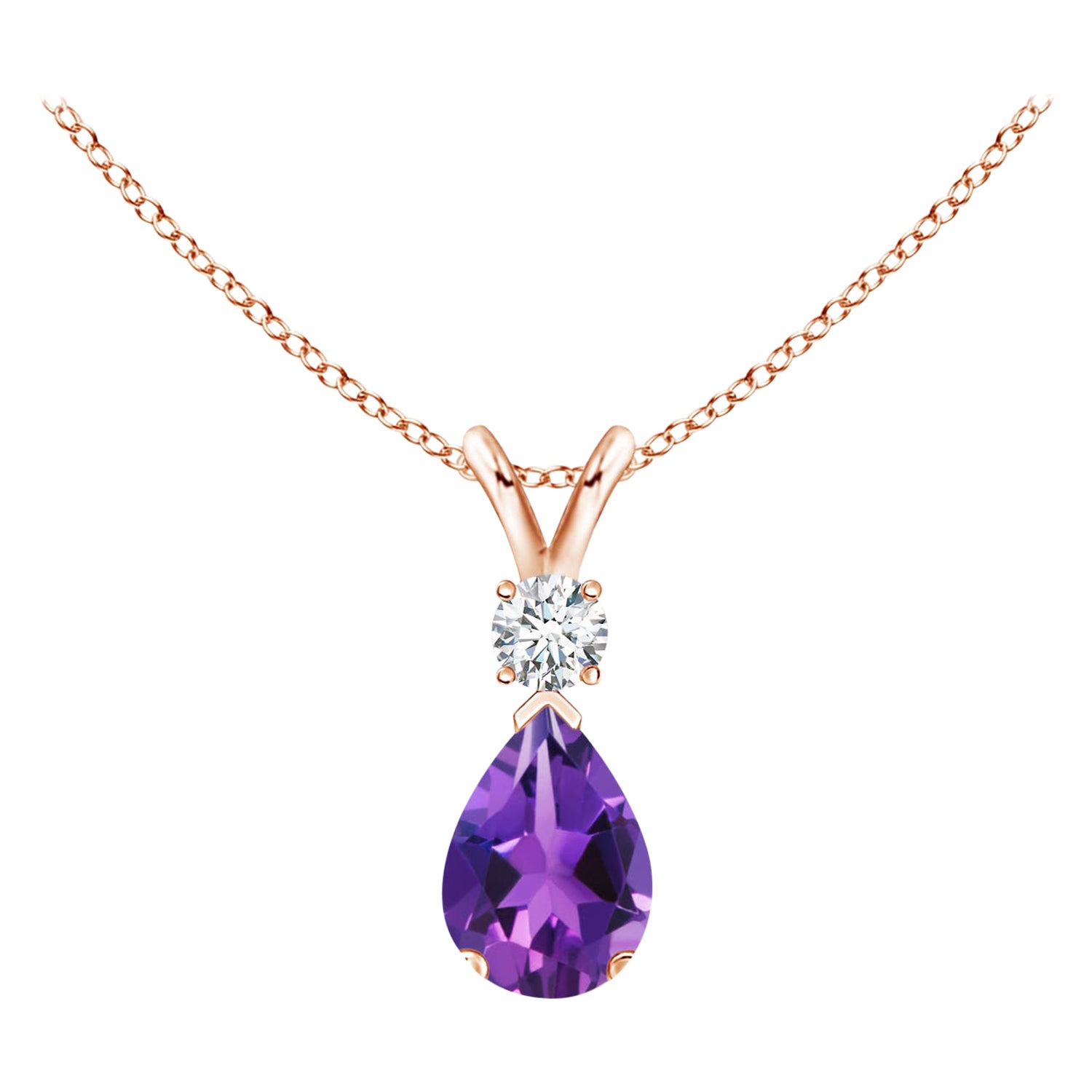 ANGARA Natural 0.60ct Amethyst Teardrop Pendant with Diamond in 14K Rose Gold For Sale