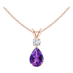 ANGARA Natural 0.60ct Amethyst Teardrop Pendant with Diamond in 14K Rose Gold