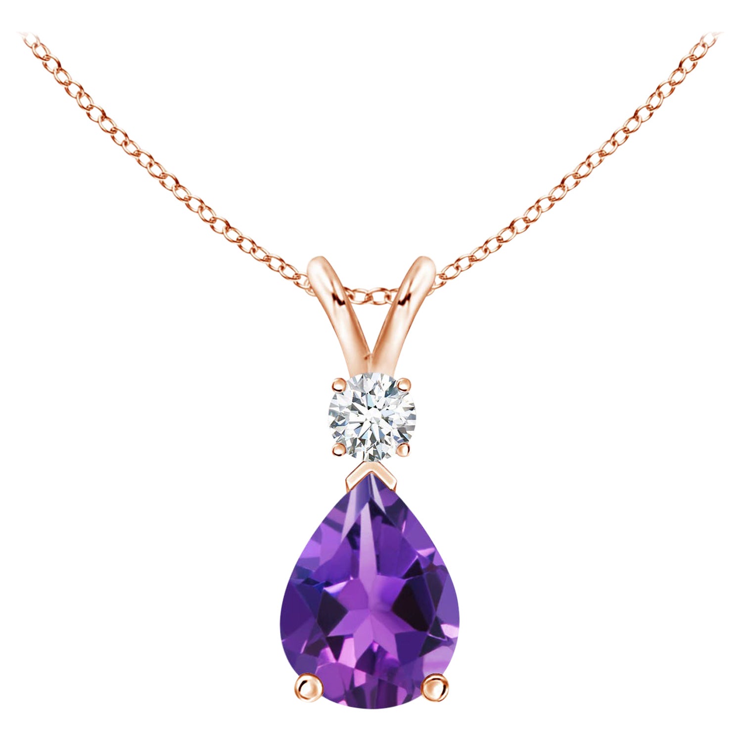 ANGARA Natural 1ct Amethyst Teardrop Pendant with Diamond in 14K Rose Gold