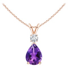 ANGARA Natural 1ct Amethyst Teardrop Pendant with Diamond in 14K Rose Gold