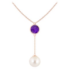 Collar Lariat de Perlas Cultivadas de Agua Dulce y Amatista de 1,65 ct en Oro Rosa de 14 quilates