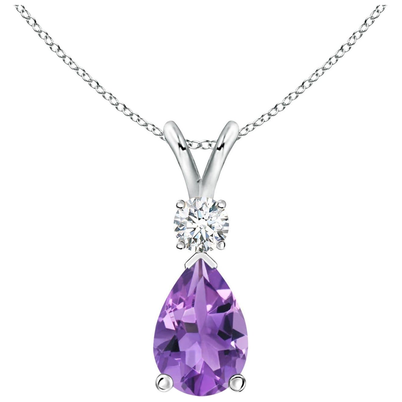 ANGARA Natural 1.60ct Amethyst Teardrop Pendant with Diamond in 14K White Gold