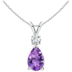 ANGARA Natural 1.60ct Amethyst Teardrop Pendant with Diamond in 14K White Gold
