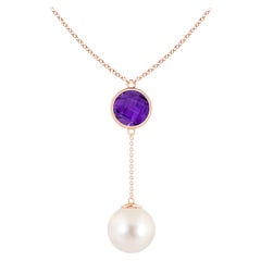 Collar tipo lazo de perlas cultivadas de agua dulce y amatista de 2,85 ct en oro rosa de 14 quilates