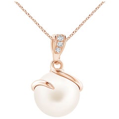 Freshwater Cultured Pearl Spiral Pendant with Diamonds in 14K Rose Gold