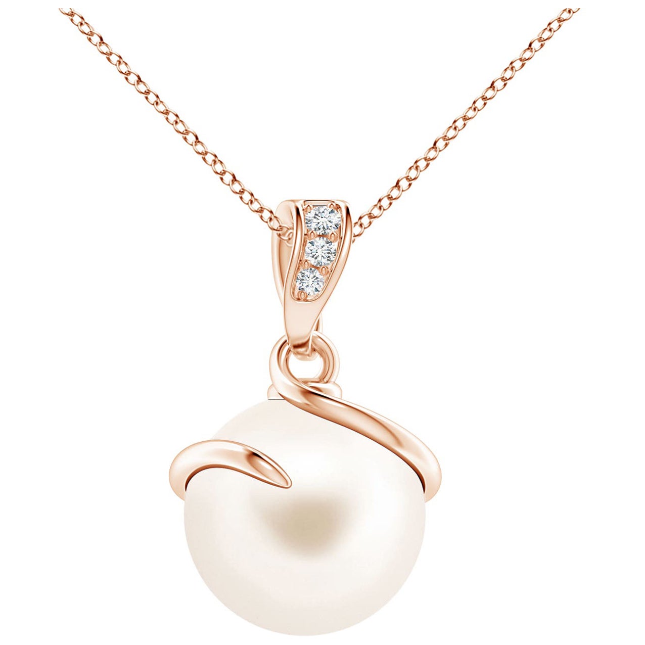 Freshwater Cultured Pearl Spiral Pendant with Diamonds in 14K Rose Gold For Sale