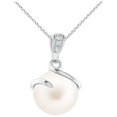 Freshwater Cultured Pearl Spiral Pendant with Diamonds in 14K White Gold