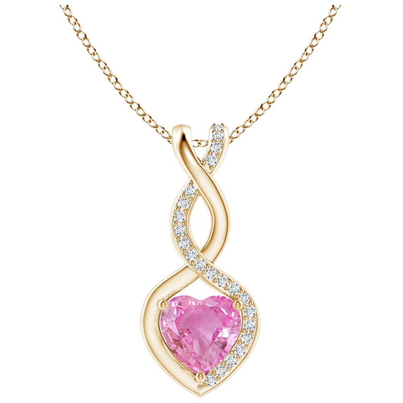 Natural 0.80ct Pink Sapphire Infinity Heart Pendant Diamonds in 14K Yellow Gold