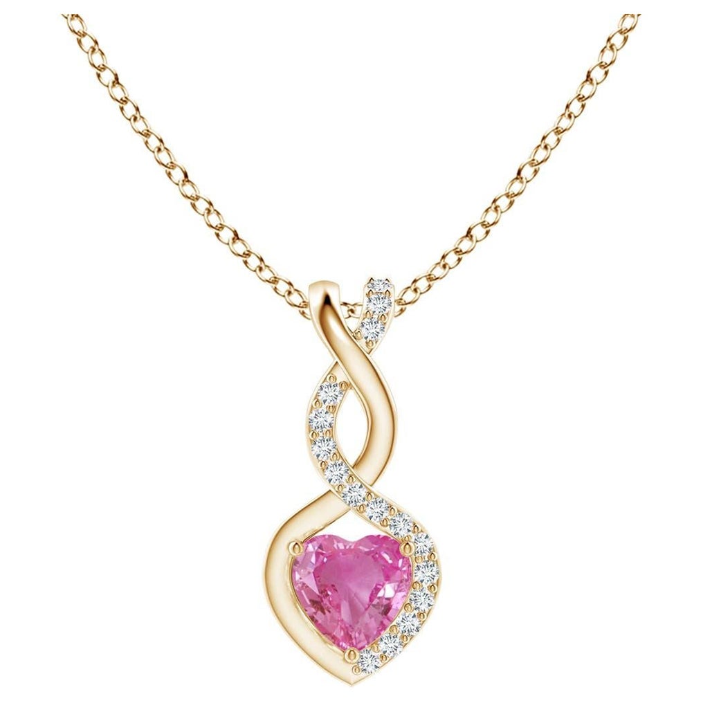 Natural 0.25ct Pink Sapphire Infinity Heart Pendant Diamonds in 14K Yellow Gold For Sale