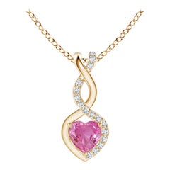 Colgante Corazón Infinito Zafiro Rosa Natural 0,25ct Diamantes en Oro Amarillo 14K