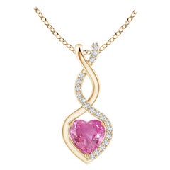 Colgante Corazón Infinito Zafiro Rosa Natural 0.55ct Diamantes en Oro Amarillo 14K