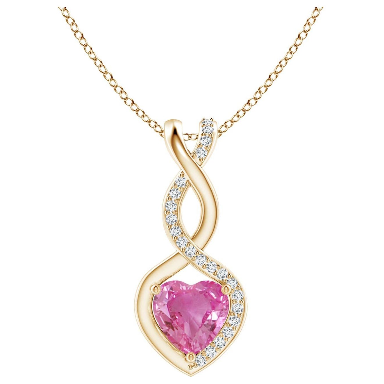 Natural 0.80ct Pink Sapphire Infinity Heart Pendant Diamonds in 14K Yellow Gold For Sale