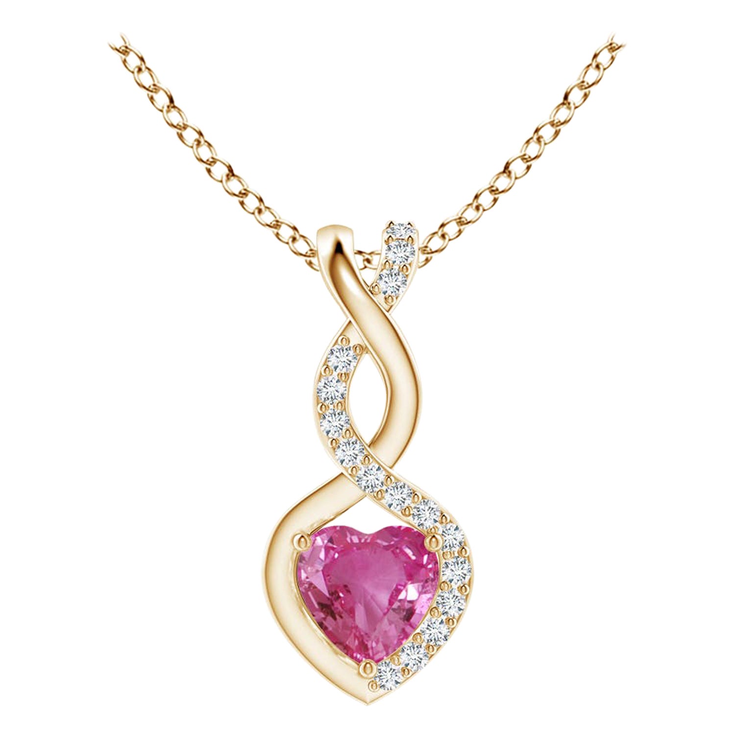 Colgante Corazón Infinito Zafiro Rosa Natural 0,25ct Diamantes en Oro Amarillo 14K