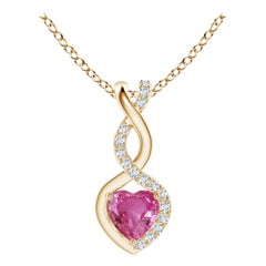 Colgante Corazón Infinito Zafiro Rosa Natural 0,25ct Diamantes en Oro Amarillo 14K