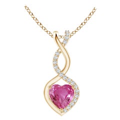 Colgante Corazón Infinito Zafiro Rosa Natural 0.55ct Diamantes en Oro Amarillo 14K