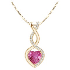 Pendentif cœur Infinity en or jaune 14 carats avec saphir rose naturel de 0,80 carat et diamants