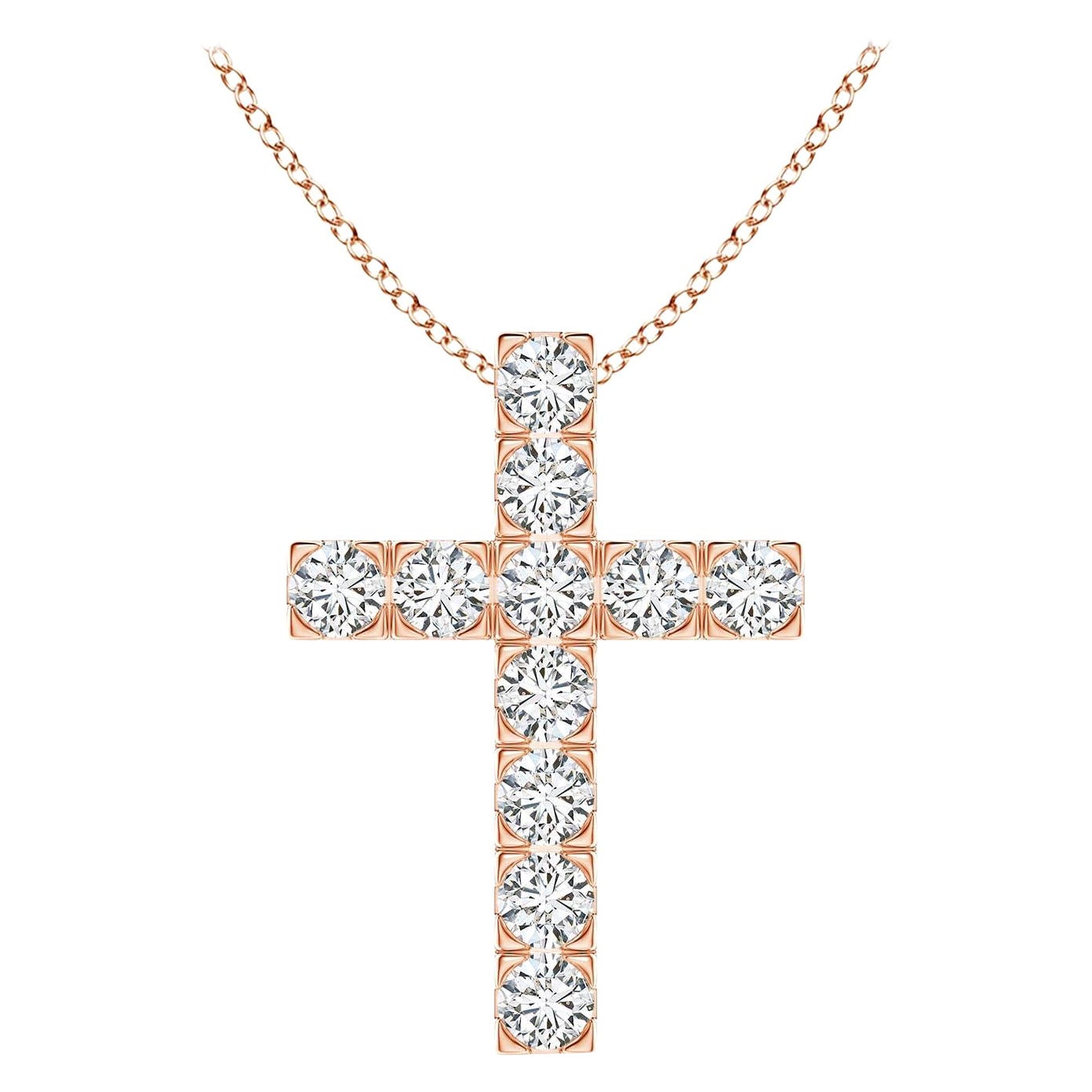 ANGARA Natural 1.17cttw Diamond Cross Pendant in 14K Rose Gold (Color- H, SI2)
