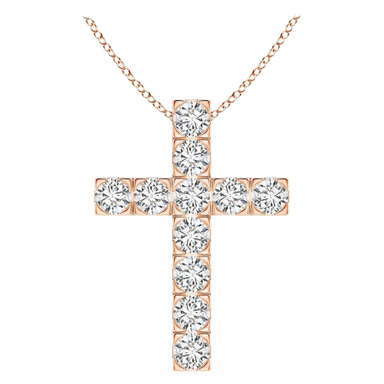 ANGARA Pendentif croix en or rose 14K avec diamant naturel 1.75cttw (Couleur- H, SI2)