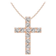 ANGARA Pendentif croix en or rose 14K avec diamant naturel 1.17cttw (Couleur-I-J, I1-I2)