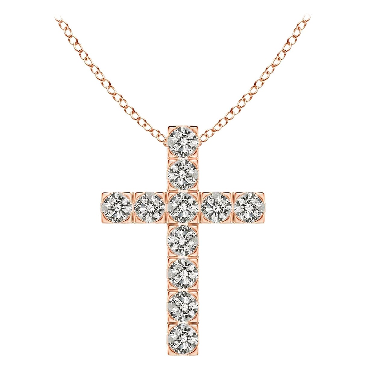 ANGARA Natural 0.75cttw Diamond Cross Pendant in 14K Rose Gold (Color-K, I3)