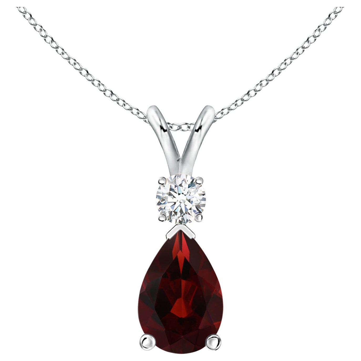 ANGARA Natural 3.50ct Garnet Teardrop Pendant with Diamond in 14K White Gold For Sale