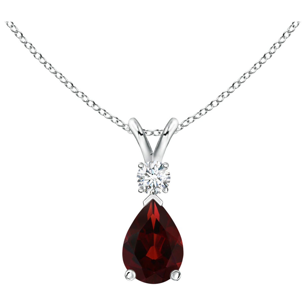 ANGARA Natural 0.85ct Garnet Teardrop Pendant with Diamond in 14K White Gold For Sale
