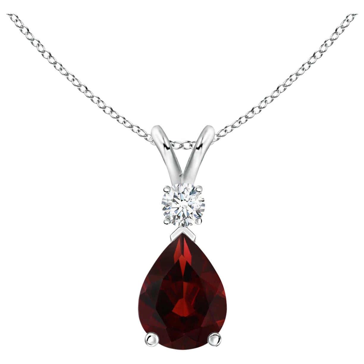 ANGARA Natural 1.30ct Garnet Teardrop Pendant with Diamond in 14K White Gold