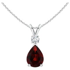 ANGARA Natural 1.30ct Garnet Teardrop Pendant with Diamond in 14K White Gold