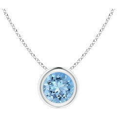 ANGARA Natural Round 0.40ct Aquamarine Solitaire Pendant in Platinum