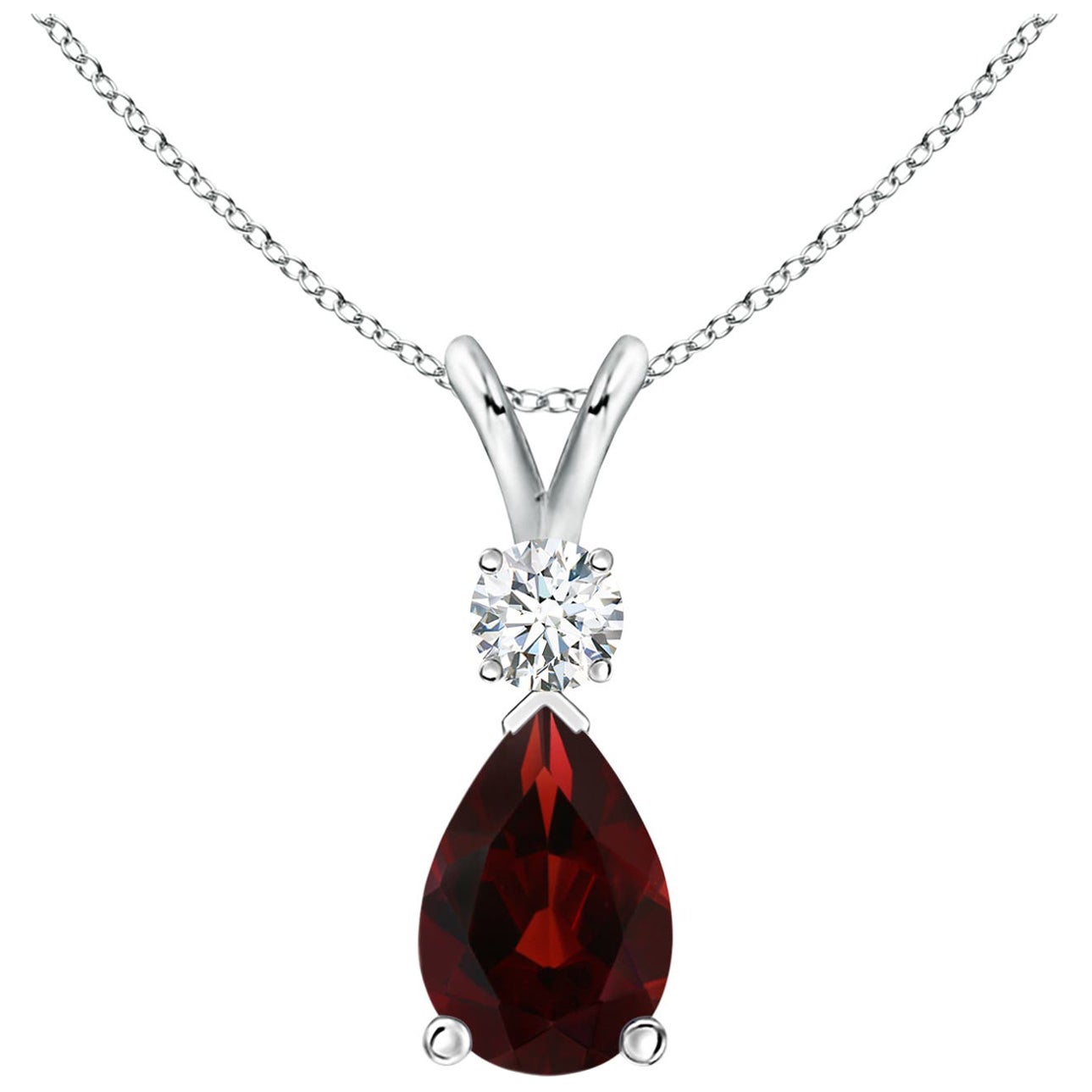 ANGARA Natural 1.80ct Garnet Teardrop Pendant with Diamond in 14K White Gold For Sale