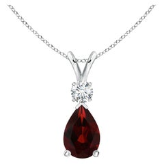 ANGARA Natural 1.80ct Garnet Teardrop Pendant with Diamond in 14K White Gold