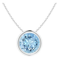 ANGARA Natural Round 1.12ct Aquamarine Solitaire Pendant in Platinum
